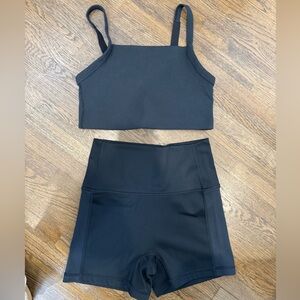 Aerie Black Ribbed Coordinating Sports Bra Top and Bike Shorts S/M